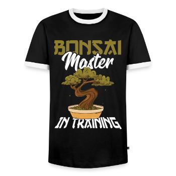 Japanese Culture Miniature Plants Gardening - Men's Ringer Shirt - black/white - Front - AI Model Female 172 light (172cm) & AI Model Male 178 light (178cm)