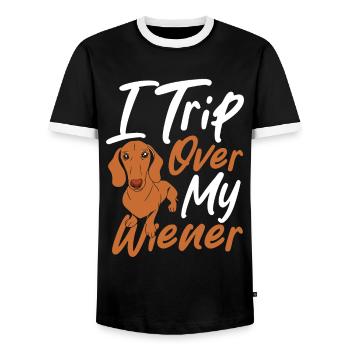 Dackelliebhaber Wursthund Dackel Ich stolpere - Männer Kontrast-T-Shirt - Schwarz/Weiß - Vorne - AI Model Female 172 light (172cm) & AI Model Male 178 light (178cm)