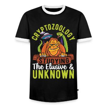 Pseudoscience cryptique et sous-culture - T-shirt contrasté Homme - noir/blanc - Devant - AI Model Female 172 light (172cm) & AI Model Male 178 light (178cm)