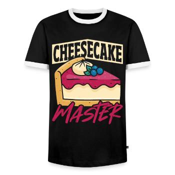 Cheese Eater Sweets Cheesecake - Men's Ringer Shirt - black/white - Front - AI Model Female 172 light (172cm) & AI Model Male 178 light (178cm)