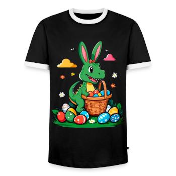 Iconic Easter Dinosaur T-Rex Bunny Funny Easter - Men's Ringer Shirt - black/white - Front - AI Model Female 172 light (172cm) & AI Model Male 178 light (178cm)