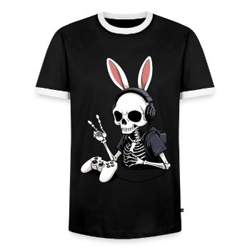 Easter Bunny Gamer Iconic Easter Gaming - Men's Ringer Shirt - black/white - Front - AI Model Female 172 light (172cm) & AI Model Male 178 light (178cm)
