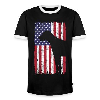 Deutsche Dogge Hund mit USA Flagge - Männer Kontrast-T-Shirt - Schwarz/Weiß - Vorne - AI Model Female 172 light (172cm) & AI Model Male 178 light (178cm)