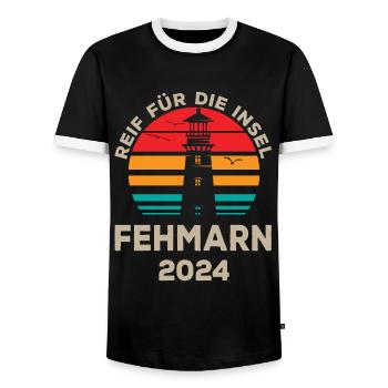 Fehmarn 2024 Ready for the island - Men's Ringer Shirt - black/white - Front - AI Model Female 172 light (172cm) & AI Model Male 178 light (178cm)
