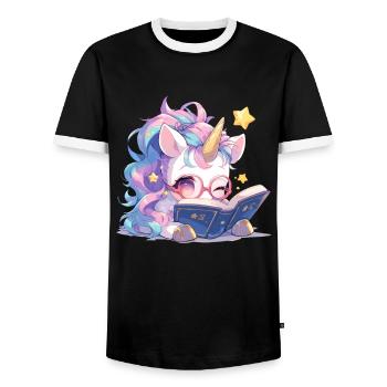Licorne Kawaii Japonais - T-shirt contrasté Homme - noir/blanc - Devant - AI Model Female 172 light (172cm) & AI Model Male 178 light (178cm)
