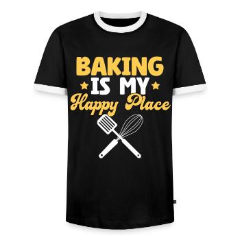 La pâtisserie est mon endroit de bonheur - T-shirt contrasté Homme - noir/blanc - Devant - AI Model Female 172 light (172cm) & AI Model Male 178 light (178cm)