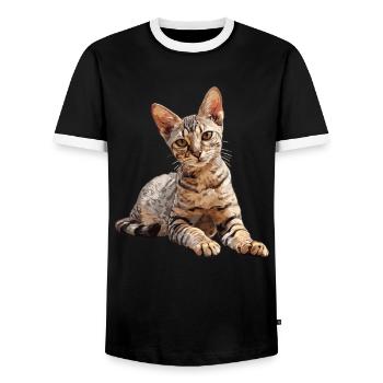 Mau égyptien Chaton Chat égyptien Mau - T-shirt contrasté Homme - noir/blanc - Devant - AI Model Female 172 light (172cm) & AI Model Male 178 light (178cm)