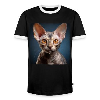 Devon Rex Kitten Devon Rex Cat - Men's Ringer Shirt - black/white - Front - AI Model Female 172 light (172cm) & AI Model Male 178 light (178cm)