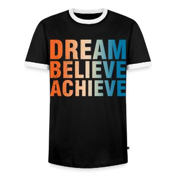 Dream Believe Achieve Motivation - Men's Ringer Shirt - black/white - Front - AI Model Female 172 light (172cm) & AI Model Male 178 light (178cm)