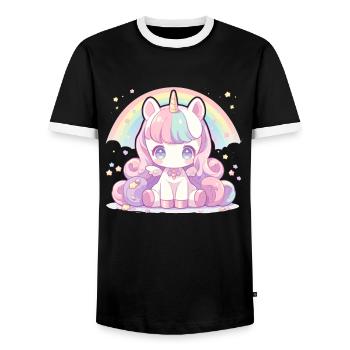 Einhorn Regenbogen Kawaii Japanisch - Männer Kontrast-T-Shirt - Schwarz/Weiß - Vorne - AI Model Female 172 light (172cm) & AI Model Male 178 light (178cm)