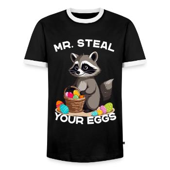 Drôle de voleur d’œufs de raton laveur dicton de Pâques - T-shirt contrasté Homme - noir/blanc - Devant - AI Model Female 172 light (172cm) & AI Model Male 178 light (178cm)
