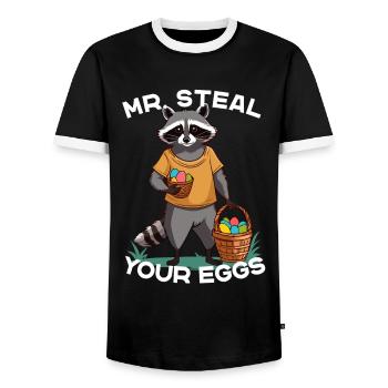 Drôle de raton laveur oeufs voleur mignon design - T-shirt contrasté Homme - noir/blanc - Devant - AI Model Female 172 light (172cm) & AI Model Male 178 light (178cm)
