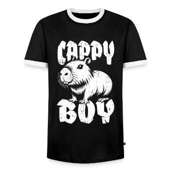 Capybara Wasserschwein Cappy Boy - Men's Ringer Shirt - black/white - Front - AI Model Female 172 light (172cm) & AI Model Male 178 light (178cm)