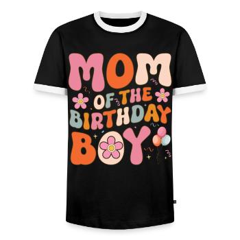 Mutter des Geburtstagskindes Groovy Mutter Familie - Männer Kontrast-T-Shirt - Schwarz/Weiß - Vorne - AI Model Female 172 light (172cm) & AI Model Male 178 light (178cm)