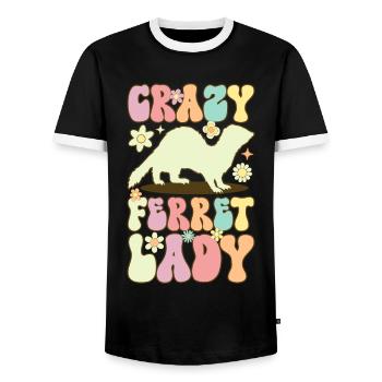 Crazy Ferret Lady Groovy Ferret Mom - Men's Ringer Shirt - black/white - Front - AI Model Female 172 light (172cm) & AI Model Male 178 light (178cm)