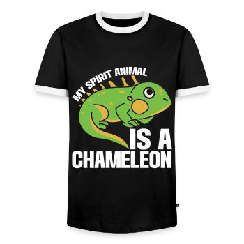 Chameleon Reptile Zoo Keeper Lizard Safari - Men's Ringer Shirt - black/white - Front - AI Model Female 172 light (172cm) & AI Model Male 178 light (178cm)