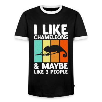 Chameleon Reptile Zoo Keeper Lizard Safari - Men's Ringer Shirt - black/white - Front - AI Model Female 172 light (172cm) & AI Model Male 178 light (178cm)
