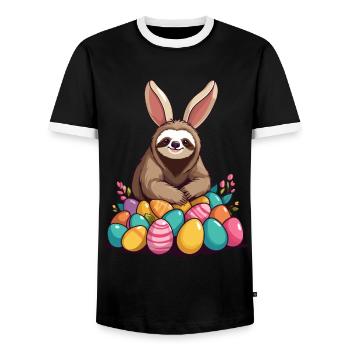 Funny Sloth Easter Bunny Iconic Easter - Men's Ringer Shirt - black/white - Front - AI Model Female 172 light (172cm) & AI Model Male 178 light (178cm)