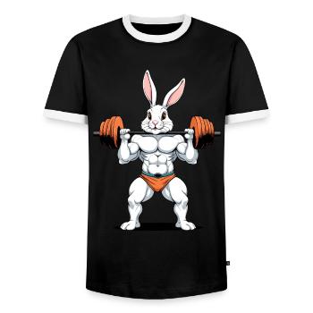 Easter Bunny Body Building Animal Funny Workout - Men's Ringer Shirt - black/white - Front - AI Model Female 172 light (172cm) & AI Model Male 178 light (178cm)