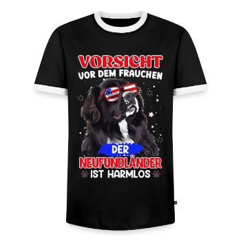 Newfie VORSICHT VOR DEM FRAUCHEN Neufundländer - Männer Kontrast-T-Shirt - Schwarz/Weiß - Vorne - AI Model Female 172 light (172cm) & AI Model Male 178 light (178cm)