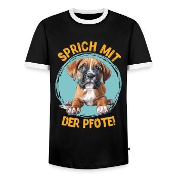Lustiger Boxer Hund SPRICH MIT DER PFOTE Deutscher - Männer Kontrast-T-Shirt - Schwarz/Weiß - Vorne - AI Model Female 172 light (172cm) & AI Model Male 178 light (178cm)