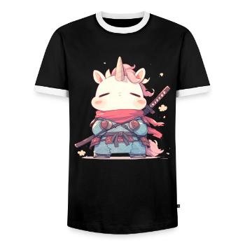 Einhorn Kawaii Japanisch - Männer Kontrast-T-Shirt - Schwarz/Weiß - Vorne - AI Model Female 172 light (172cm) & AI Model Male 178 light (178cm)