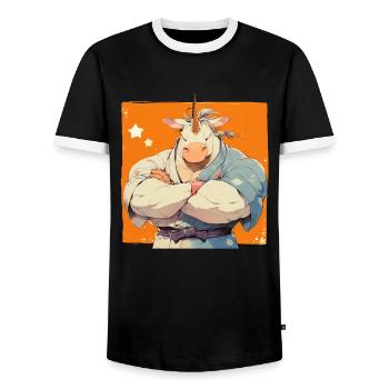 Licorne Kawaii Japonais - T-shirt contrasté Homme - noir/blanc - Devant - AI Model Female 172 light (172cm) & AI Model Male 178 light (178cm)