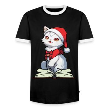 Cat Christmas Book St. Nicholas Cats Child Meow - Men's Ringer Shirt - black/white - Front - AI Model Female 172 light (172cm) & AI Model Male 178 light (178cm)