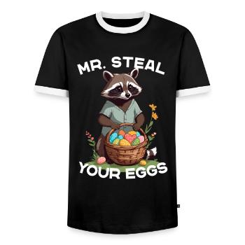 Lustiges Waschbären Eier Dieb Ostern Spruch - Männer Kontrast-T-Shirt - Schwarz/Weiß - Vorne - AI Model Female 172 light (172cm) & AI Model Male 178 light (178cm)
