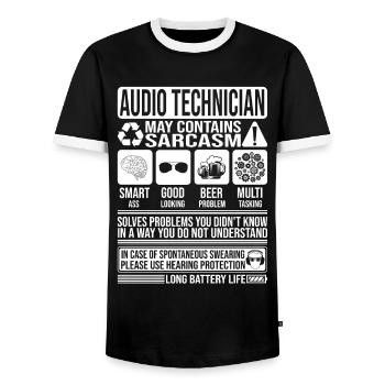 Technicien Audio Sarcasme drôle Cadeau Audio - T-shirt contrasté Homme - noir/blanc - Devant - AI Model Female 172 light (172cm) & AI Model Male 178 light (178cm)