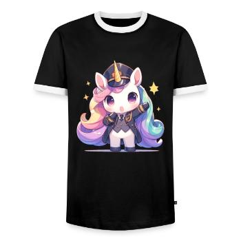 Einhorn Shinkansen Schaffner Kawaii Japanisch - Männer Kontrast-T-Shirt - Schwarz/Weiß - Vorne - AI Model Female 172 light (172cm) & AI Model Male 178 light (178cm)