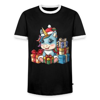 Licorne Noël Kawaii - T-shirt contrasté Homme - noir/blanc - Devant - AI Model Female 172 light (172cm) & AI Model Male 178 light (178cm)