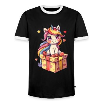 Licorne Noël Kawaii - T-shirt contrasté Homme - noir/blanc - Devant - AI Model Female 172 light (172cm) & AI Model Male 178 light (178cm)
