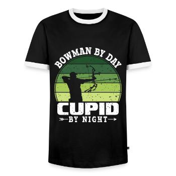 Bowman by Day Cupid by Night - Bogenschütze Bogen - Männer Kontrast-T-Shirt - Schwarz/Weiß - Vorne - AI Model Female 172 light (172cm) & AI Model Male 178 light (178cm)