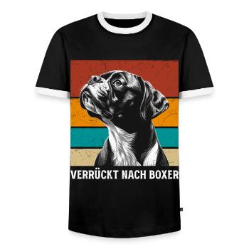 Deutscher Boxer VERRÜCKT NACH BOXER Lustiges - Männer Kontrast-T-Shirt - Schwarz/Weiß - Vorne - AI Model Female 172 light (172cm) & AI Model Male 178 light (178cm)