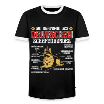 ANATOMIE DES DEUTSCHEN SCHÄFERHUNDES Lustiges - Männer Kontrast-T-Shirt - Schwarz/Weiß - Vorne - AI Model Female 172 light (172cm) & AI Model Male 178 light (178cm)