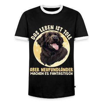 Newfie DAS LEBEN IST TOLL ABER NEUFUNDLÄNDER - Männer Kontrast-T-Shirt - Schwarz/Weiß - Vorne - AI Model Female 172 light (172cm) & AI Model Male 178 light (178cm)