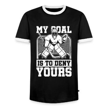 Eishockey Torwart - Männer Kontrast-T-Shirt - Schwarz/Weiß - Vorne - AI Model Female 172 light (172cm) & AI Model Male 178 light (178cm)