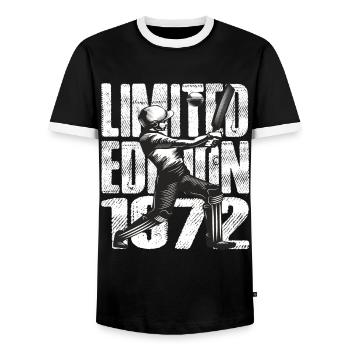 Limited Edition 1972 Limited Edition Cricket - Men's Ringer Shirt - black/white - Front - AI Model Female 172 light (172cm) & AI Model Male 178 light (178cm)
