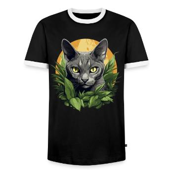 Korat Chaton Korat Chat - T-shirt contrasté Homme - noir/blanc - Devant - AI Model Female 172 light (172cm) & AI Model Male 178 light (178cm)