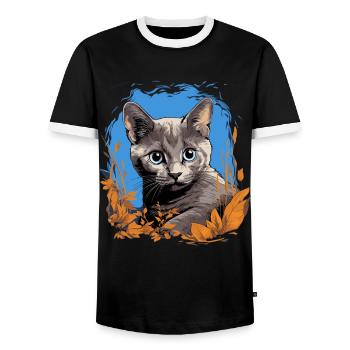Chaton Korat Chat Korat - T-shirt contrasté Homme - noir/blanc - Devant - AI Model Female 172 light (172cm) & AI Model Male 178 light (178cm)
