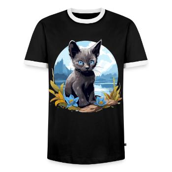 Korat Chaton Korat Chat - T-shirt contrasté Homme - noir/blanc - Devant - AI Model Female 172 light (172cm) & AI Model Male 178 light (178cm)
