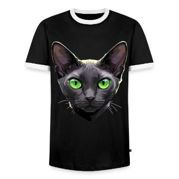 Korat Chaton Korat Chat - T-shirt contrasté Homme - noir/blanc - Devant - AI Model Female 172 light (172cm) & AI Model Male 178 light (178cm)
