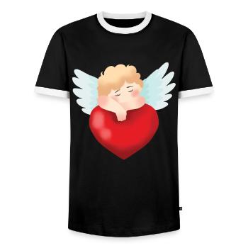 Angel Cherup Angel's Heart Baby Angel - Men's Ringer Shirt - black/white - Front - AI Model Female 172 light (172cm) & AI Model Male 178 light (178cm)