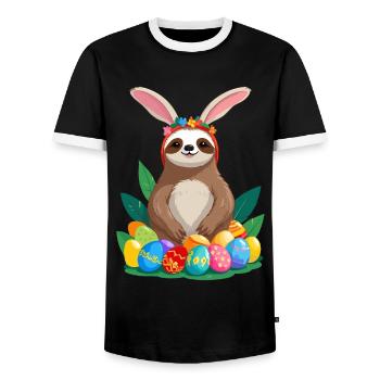 Drôle de paresseux lapin de Pâques emblématique Pâques - T-shirt contrasté Homme - noir/blanc - Devant - AI Model Female 172 light (172cm) & AI Model Male 178 light (178cm)
