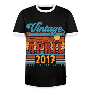 April 2017, Vintage Anniversary Gift April 2017 - Men's Ringer Shirt - black/white - Front - AI Model Female 172 light (172cm) & AI Model Male 178 light (178cm)