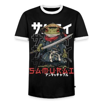 Samurai Frog Kawaii Japanische Ninja Frosch - Männer Kontrast-T-Shirt - Schwarz/Weiß - Vorne - AI Model Female 172 light (172cm) & AI Model Male 178 light (178cm)
