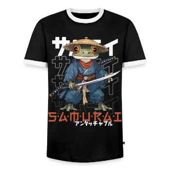 Samurai Frog Kawaii Japanese Ninja Frog - Men's Ringer Shirt - black/white - Front - AI Model Female 172 light (172cm) & AI Model Male 178 light (178cm)