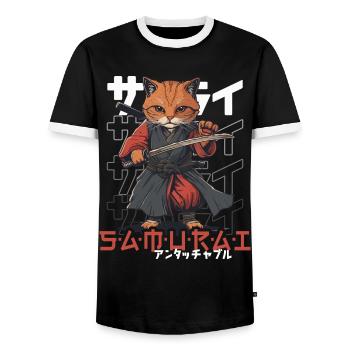 Chat Samouraï Chat Ninja Japonais Kawaii - T-shirt contrasté Homme - noir/blanc - Devant - AI Model Female 172 light (172cm) & AI Model Male 178 light (178cm)