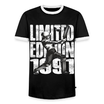 Limited Edition 1991 Limited Edition Cricket - Men's Ringer Shirt - black/white - Front - AI Model Female 172 light (172cm) & AI Model Male 178 light (178cm)